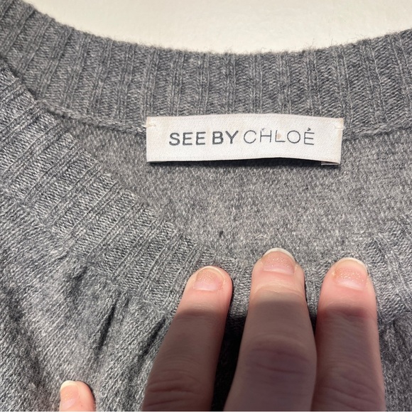 See By Chloé Ruffle Sleeve Virgin Wool Sweater Sz 6 Grey - Picture 6 of 12